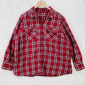 Eddie Bauer Button Up Shirt Womens 2X Long Sleeve Red Plaid Cotton Lightweight
